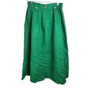 SK & Company Maxi Skirt Vintage Farmhouse Ramie Cotton Kelly Green Women 14‎